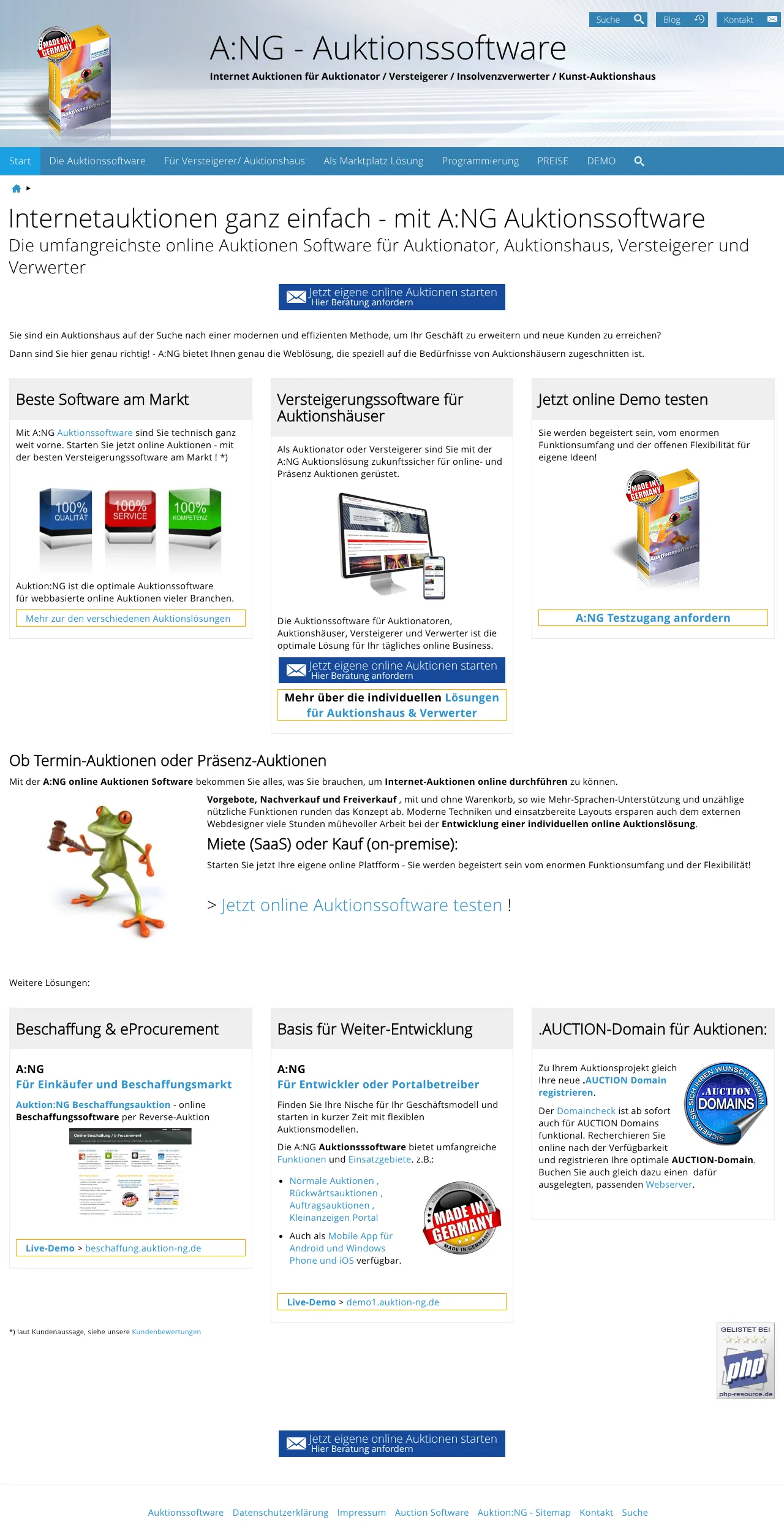 Vollständiger Screenshot von A:NG (Auktion:NG)