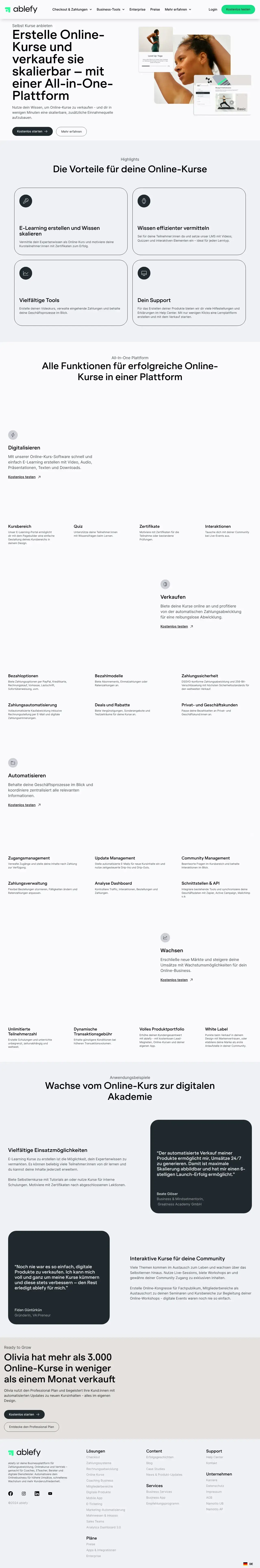 Vollständiger Screenshot von ablefy