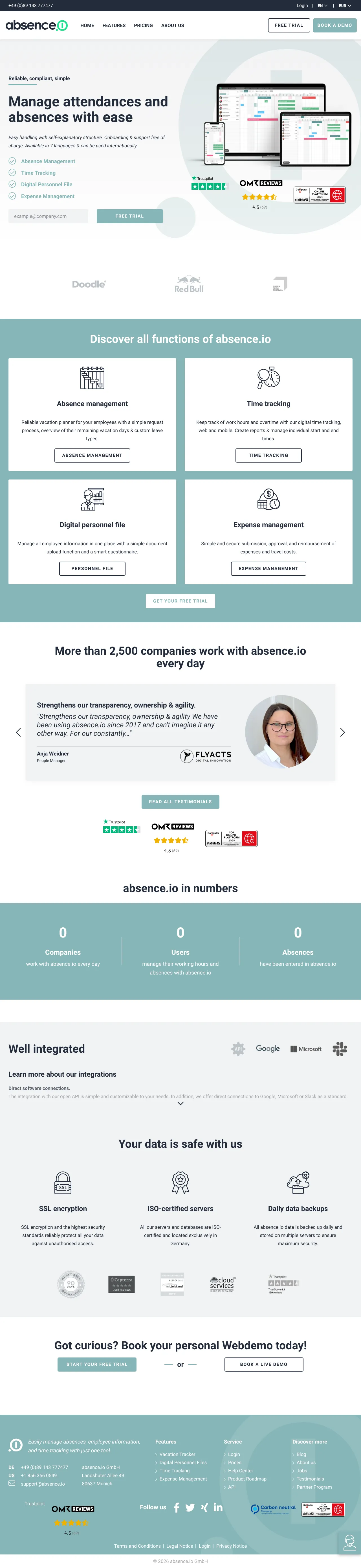 Vollständiger Screenshot von absence.io