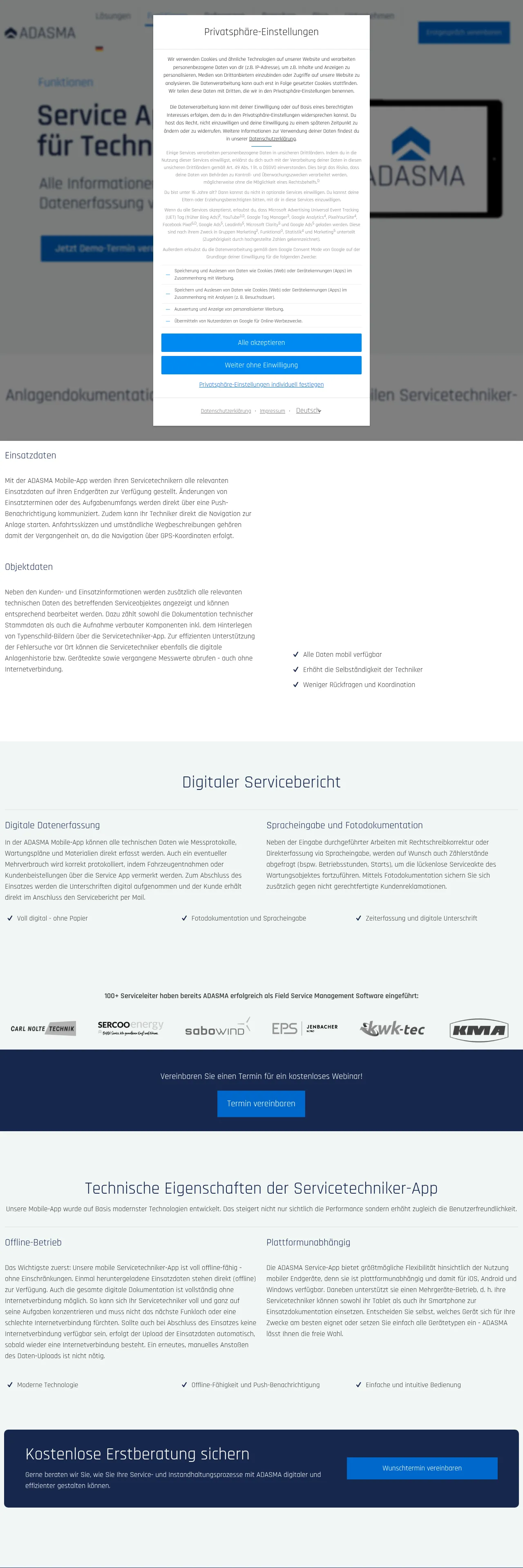 Vollständiger Screenshot von ADASMA