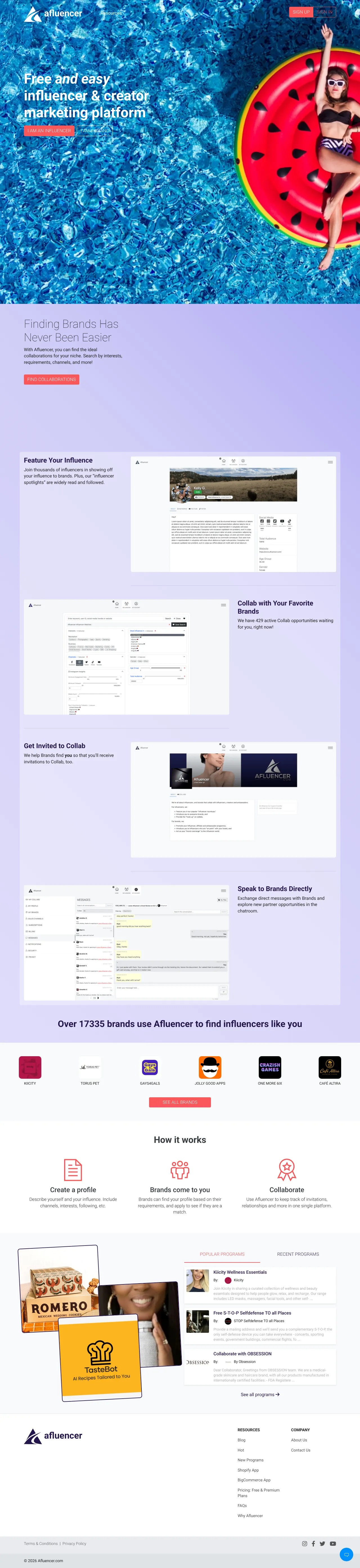 Vollständiger Screenshot von Afluencer