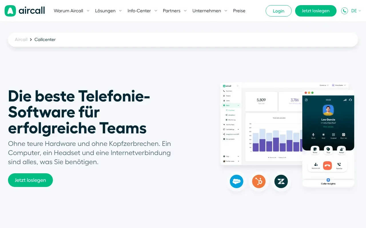 Screenshot von Aircall