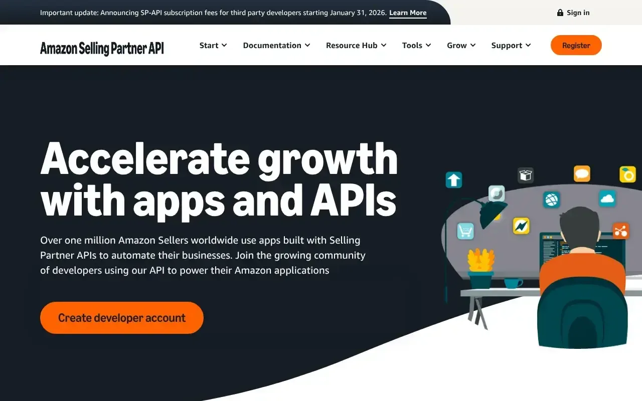 Screenshot von Amazon Selling Partner API (SP-API)