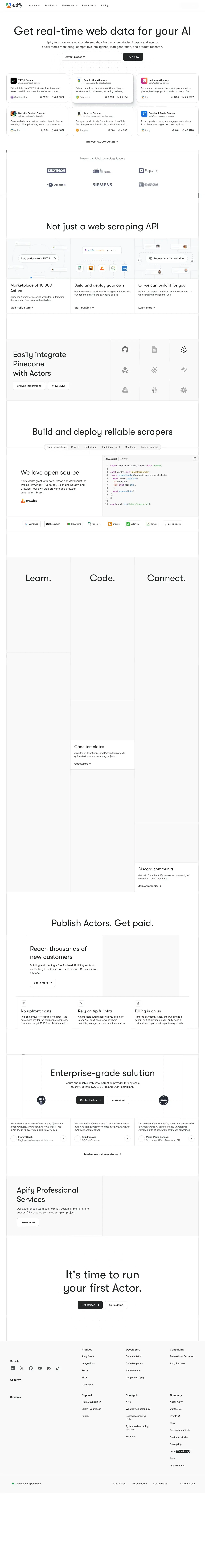 Vollständiger Screenshot von Apify