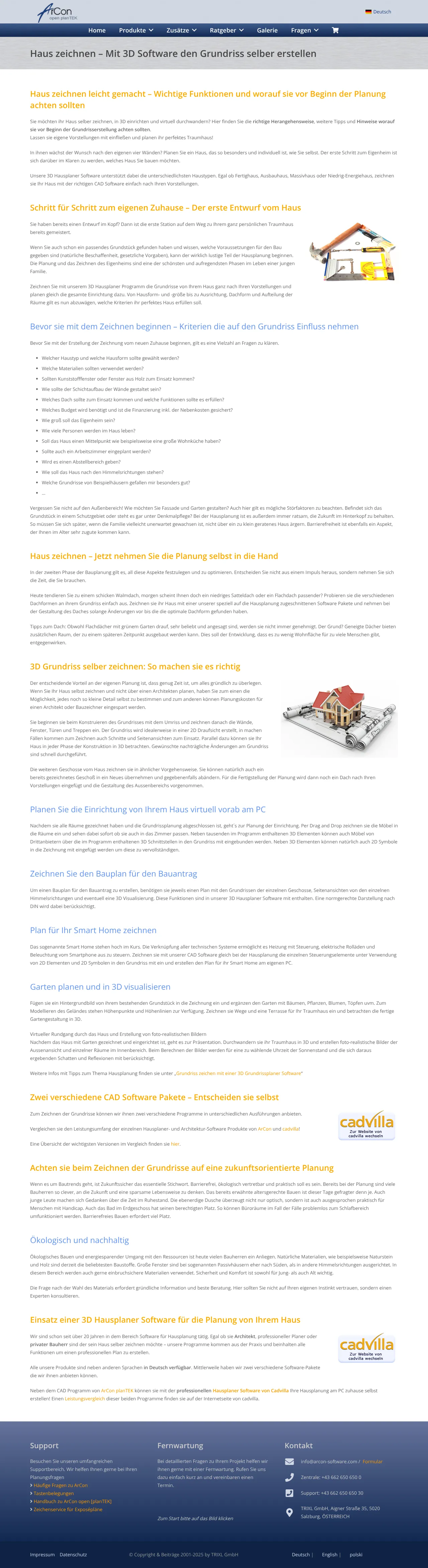 Vollständiger Screenshot von ArCon Software / cadvilla