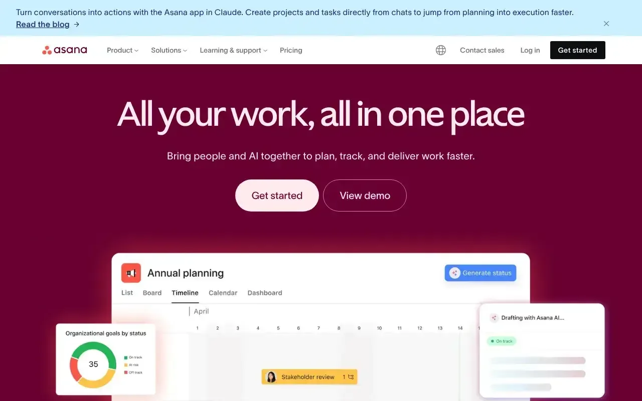 Screenshot von Asana