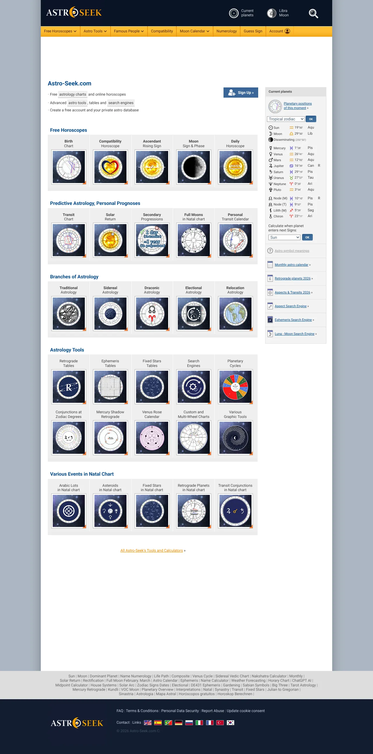 Vollständiger Screenshot von Astro-Seek