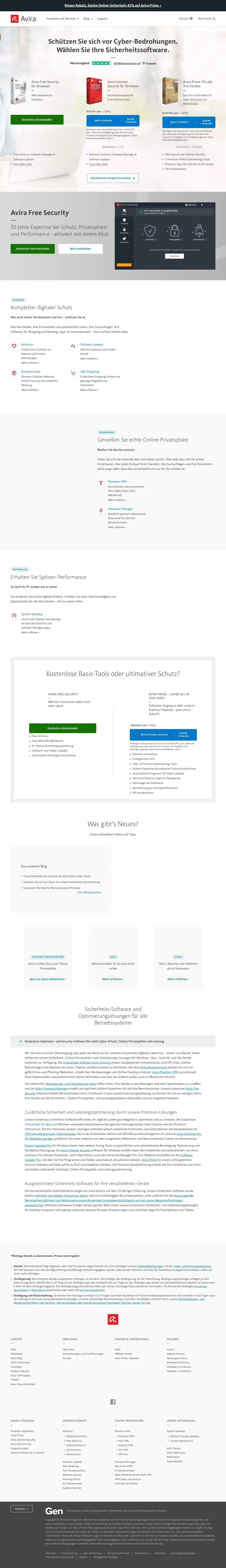 Vollständiger Screenshot von Avira