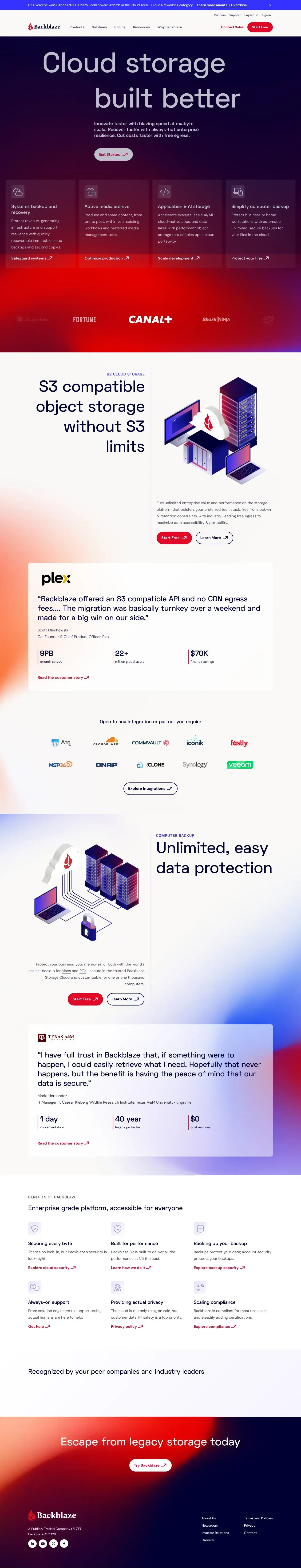 Vollständiger Screenshot von Backblaze