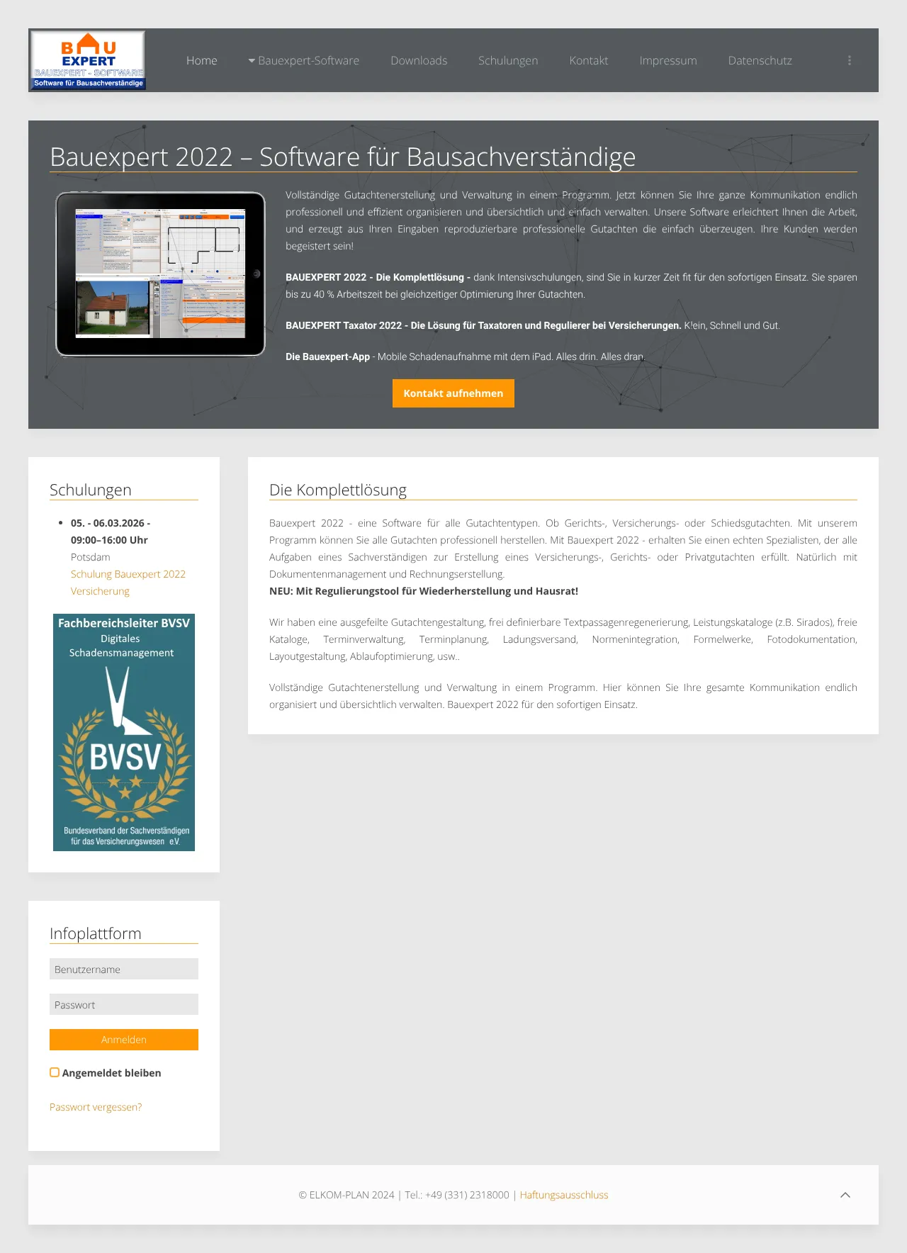 Vollständiger Screenshot von Bauexpert