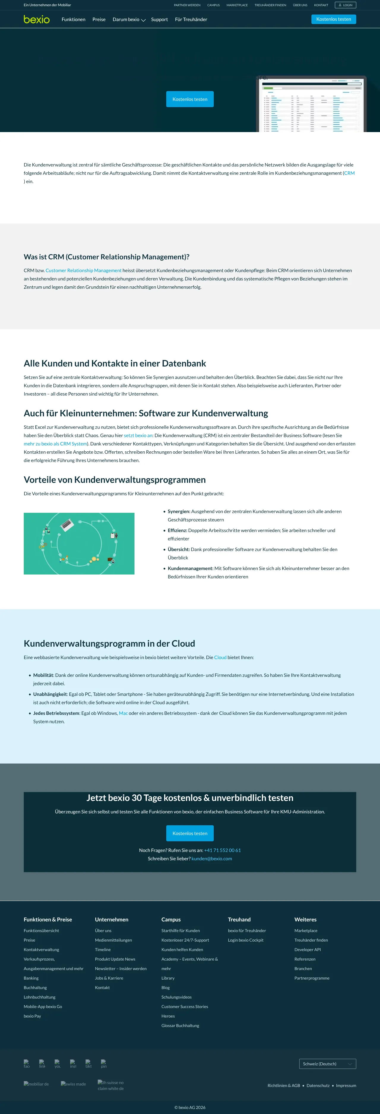 Vollständiger Screenshot von bexio