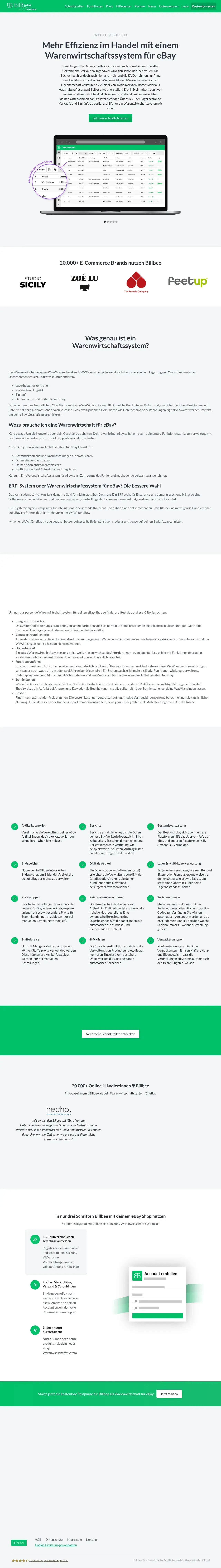 Vollständiger Screenshot von Billbee