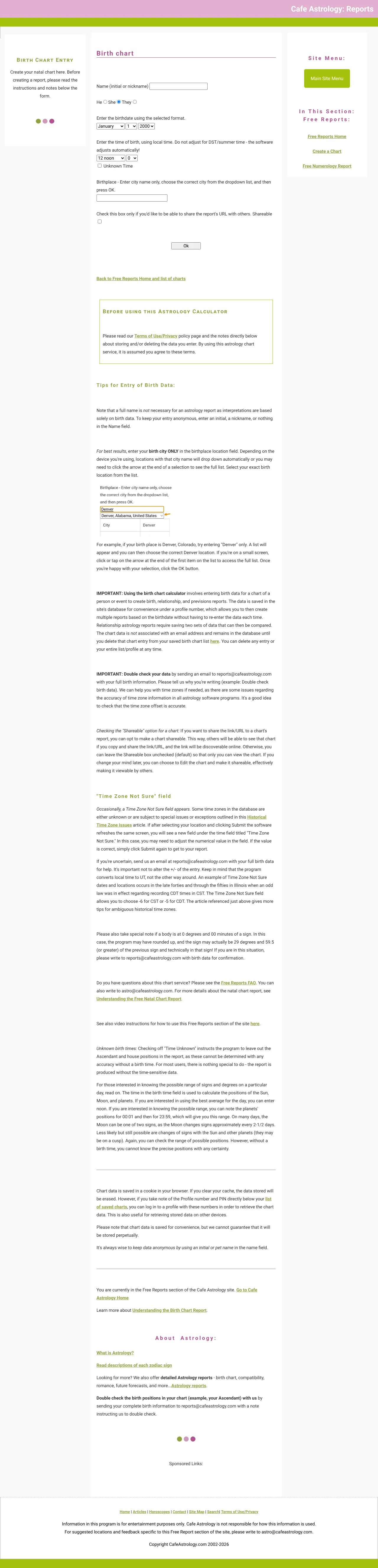 Cafe Astrology Free Birth Chart Calculator