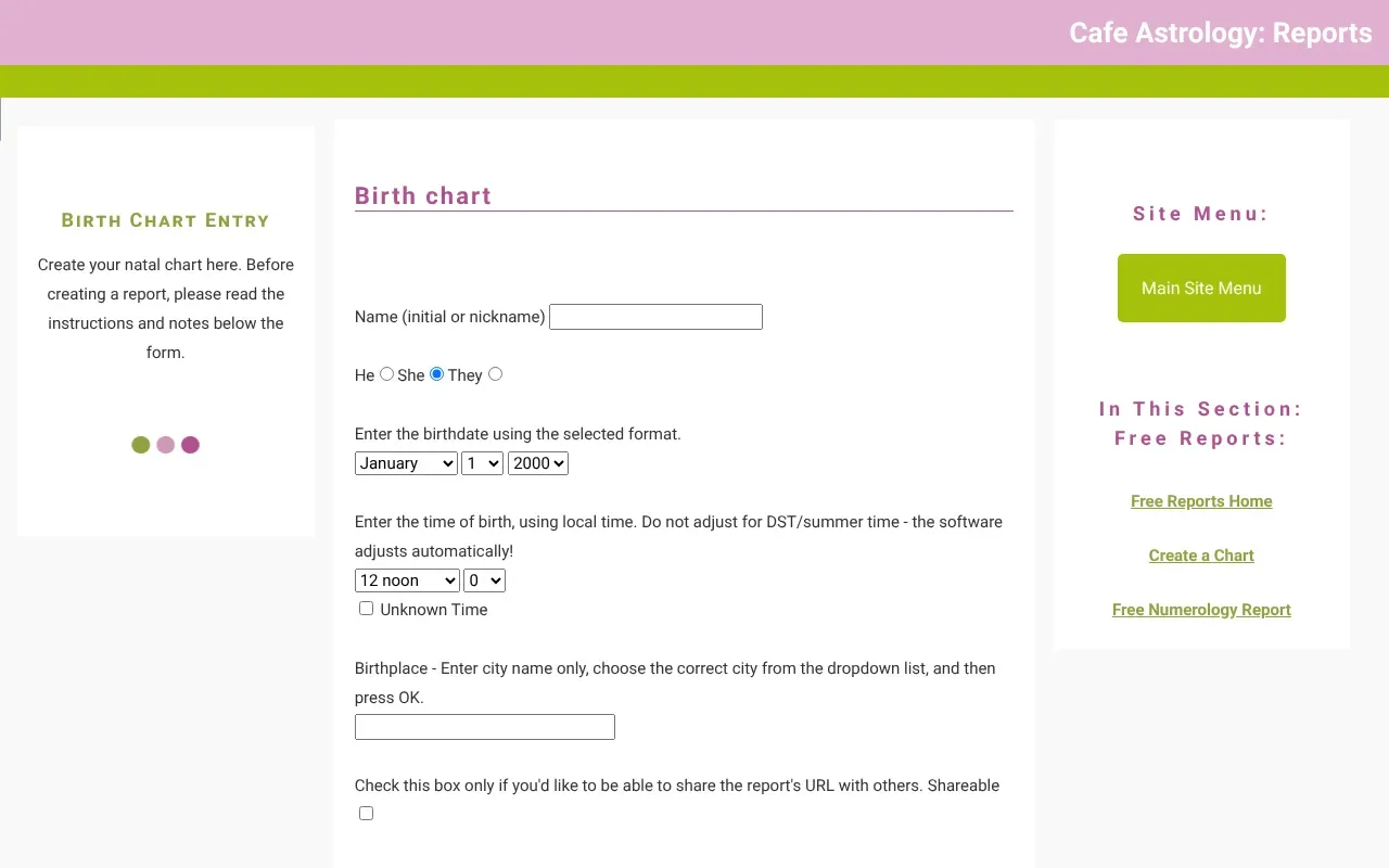 Screenshot von Cafe Astrology Free Birth Chart Calculator