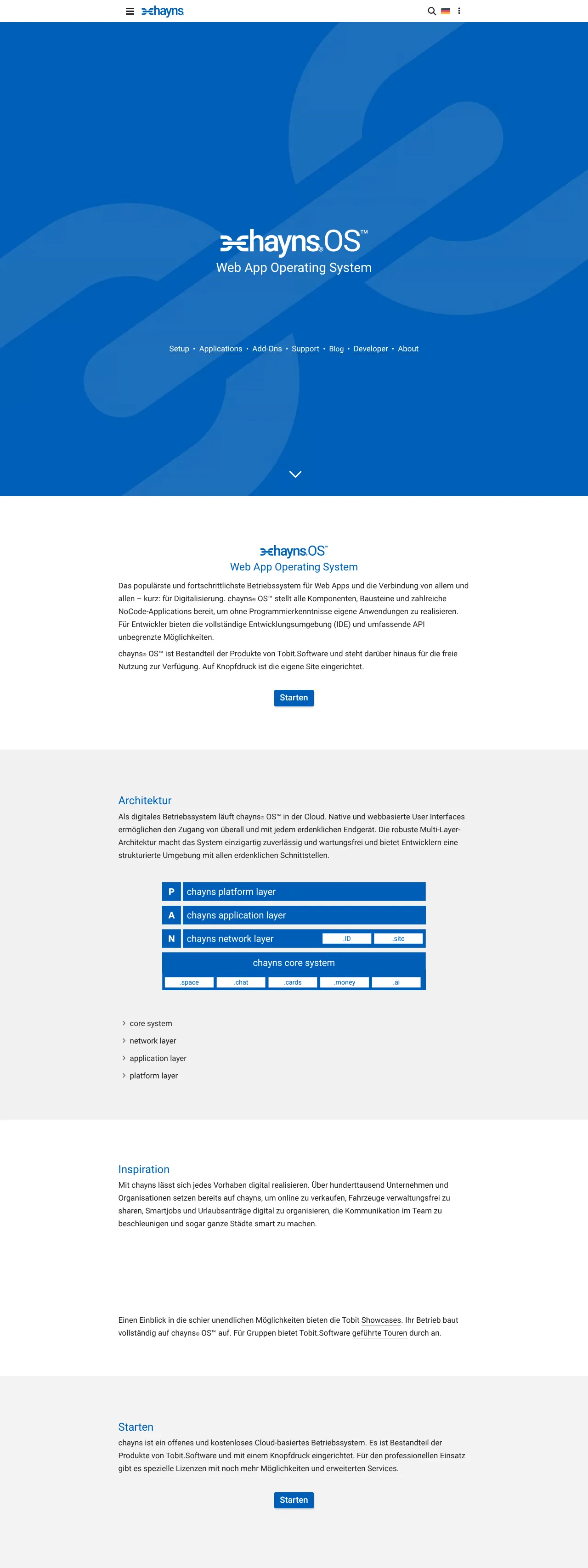 Vollständiger Screenshot von chayns OS