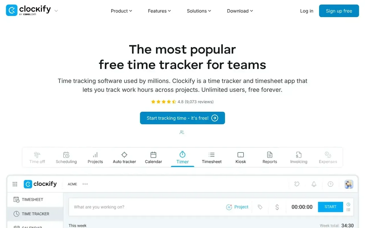 Screenshot von Clockify