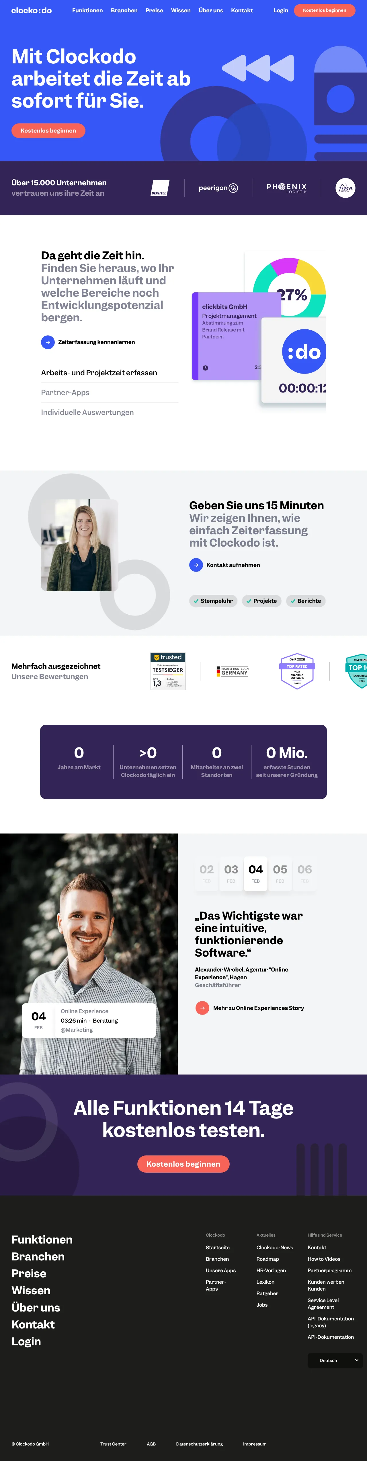 Vollständiger Screenshot von Clockodo