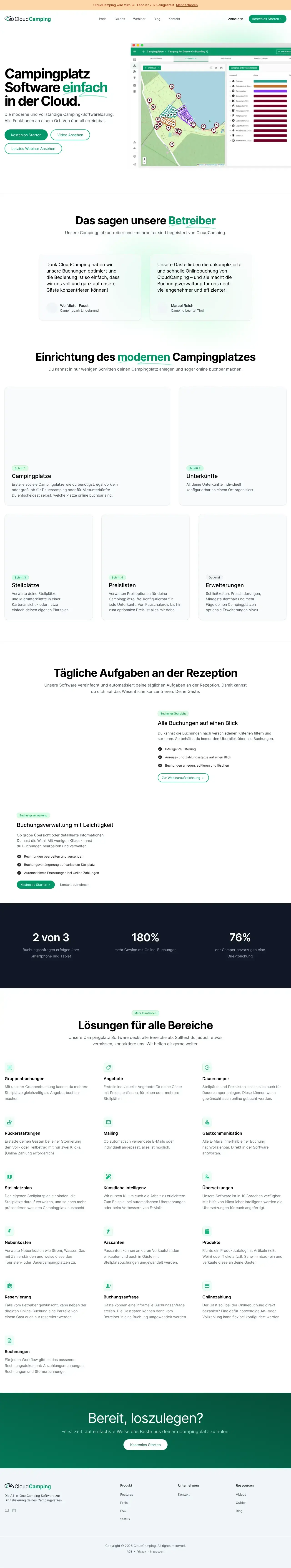 Vollständiger Screenshot von CloudCamping