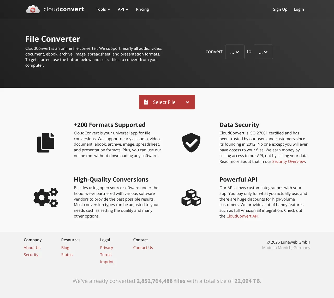 Vollständiger Screenshot von CloudConvert