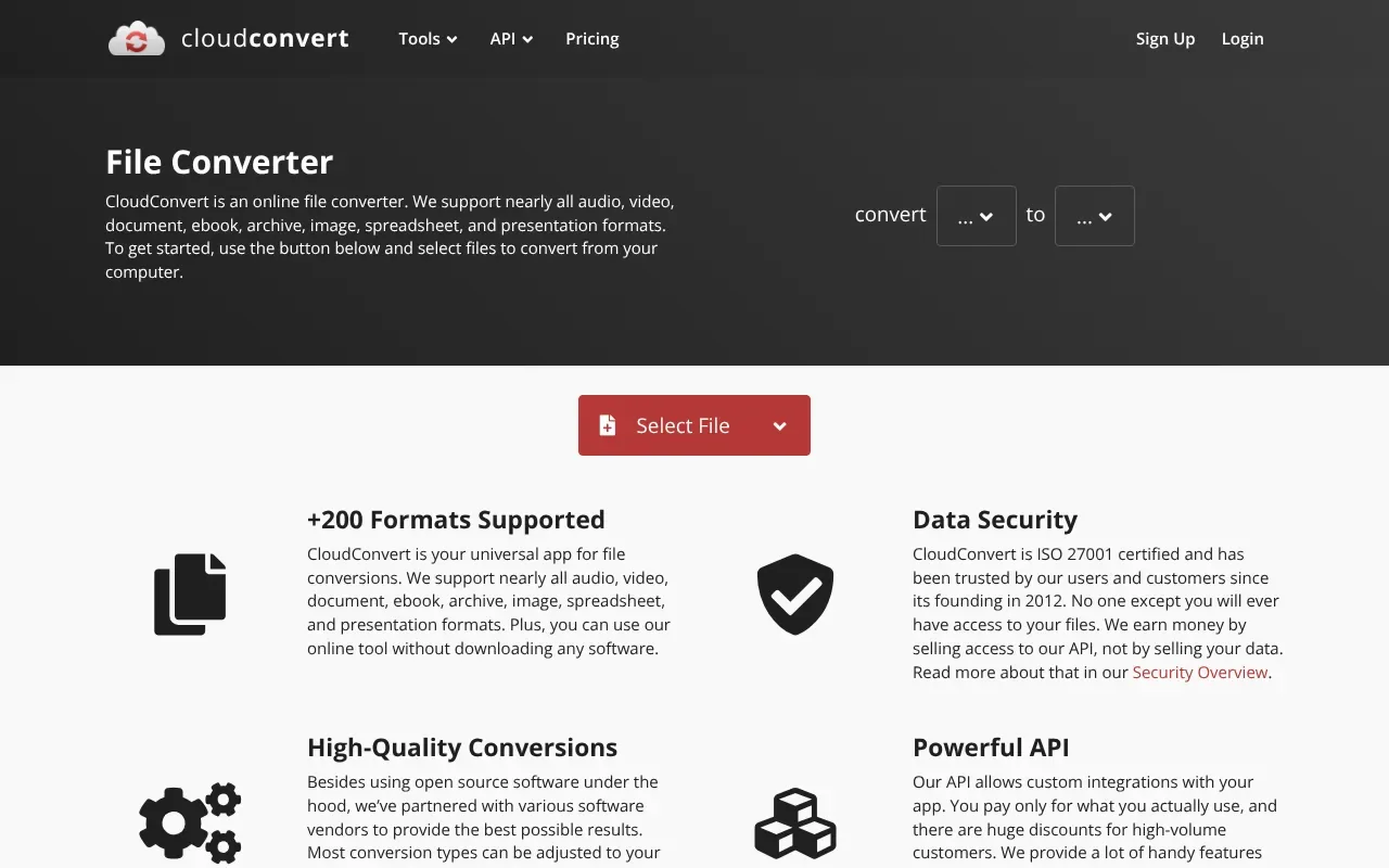 Screenshot von CloudConvert