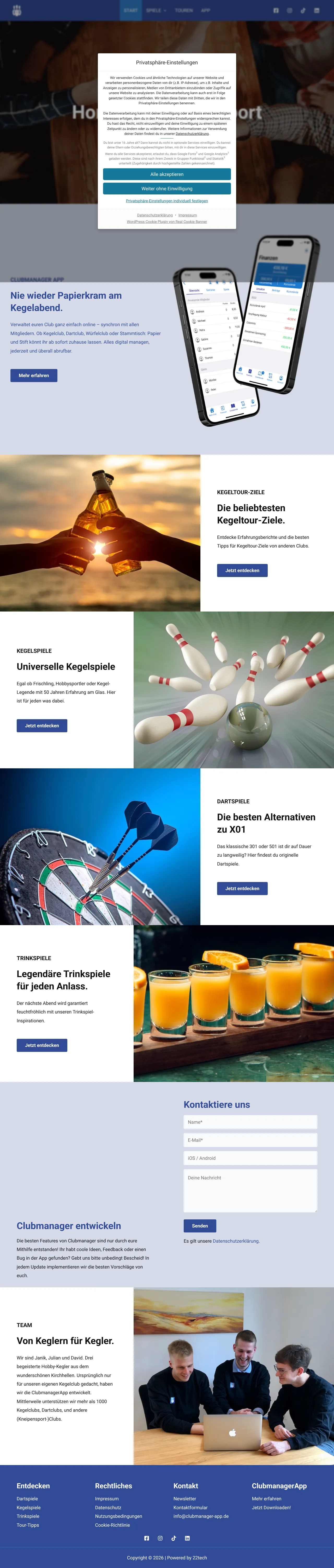 Vollständiger Screenshot von ClubmanagerApp