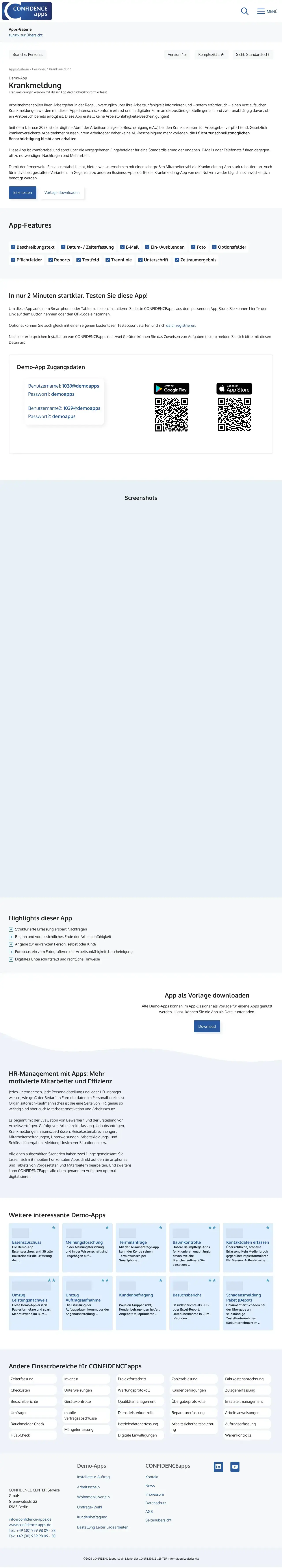 Vollständiger Screenshot von CONFIDENCEapps