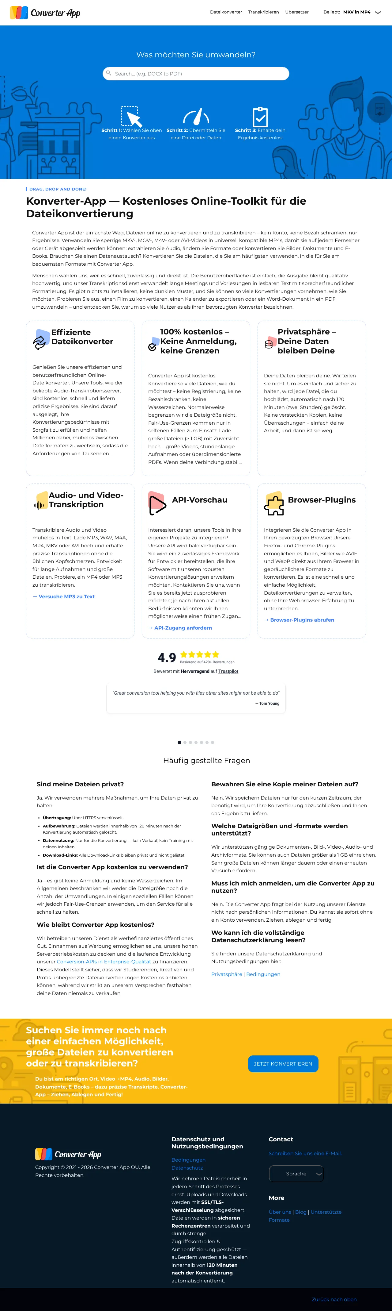 Vollständiger Screenshot von Converter App