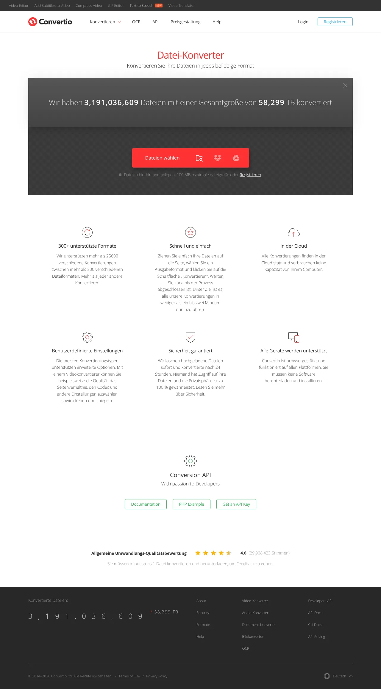 Vollständiger Screenshot von Convertio