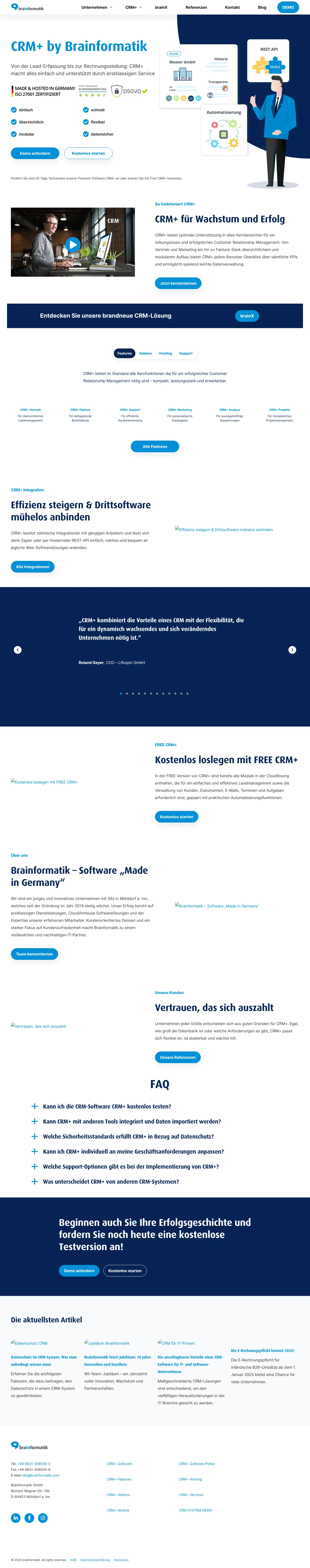 Vollständiger Screenshot von CRM+ / brainX