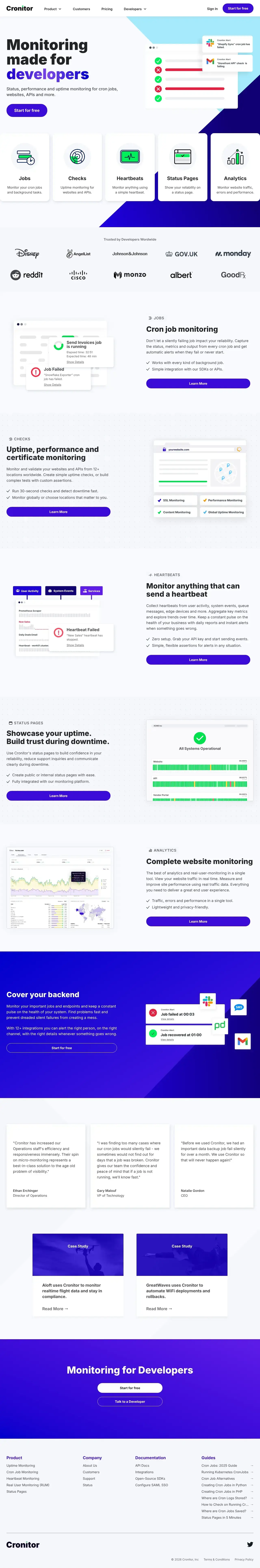 Vollständiger Screenshot von Cronitor