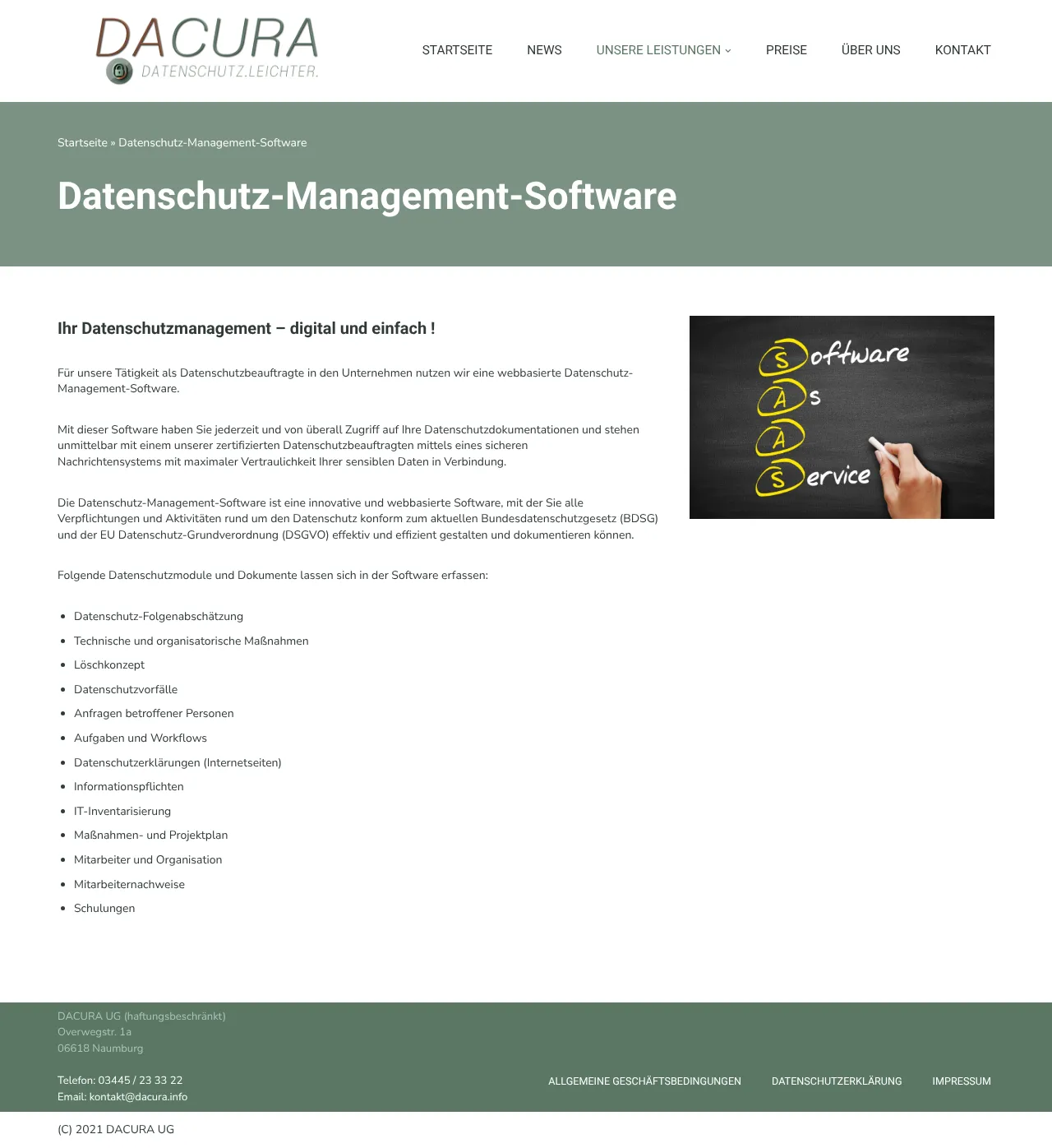 Vollständiger Screenshot von DACURA Datenschutz-Management-Software