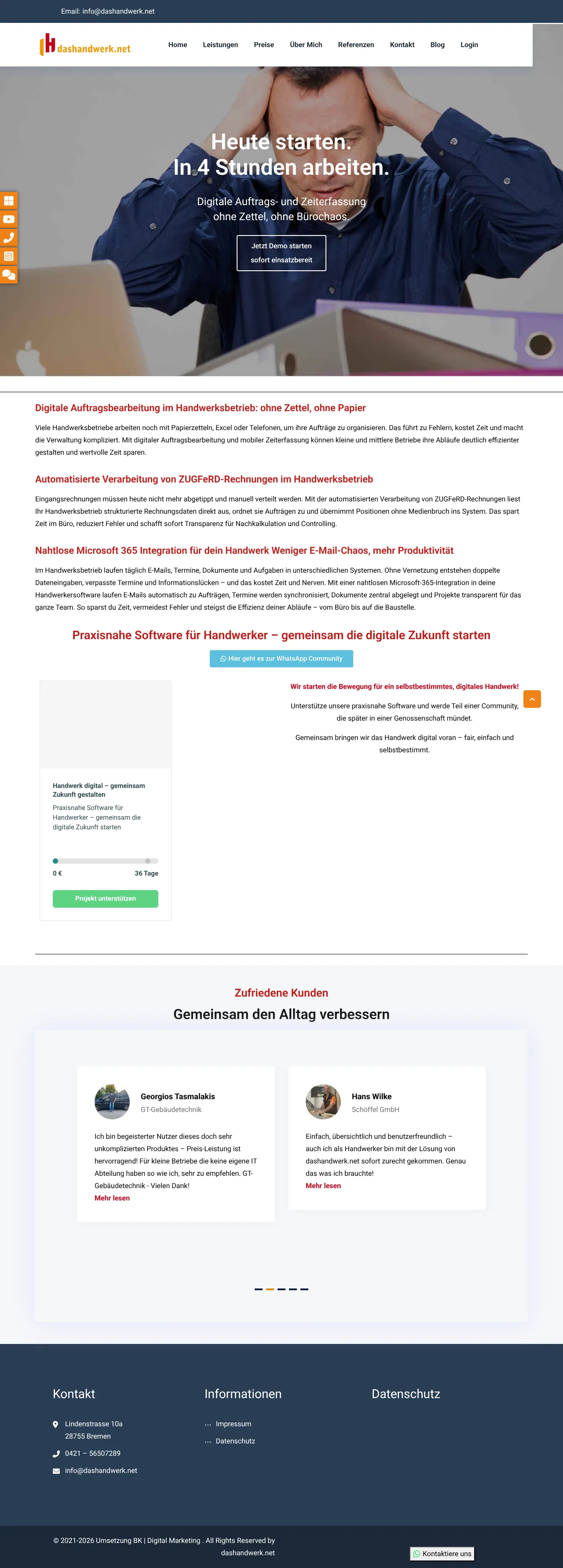 Vollständiger Screenshot von dashandwerk.net