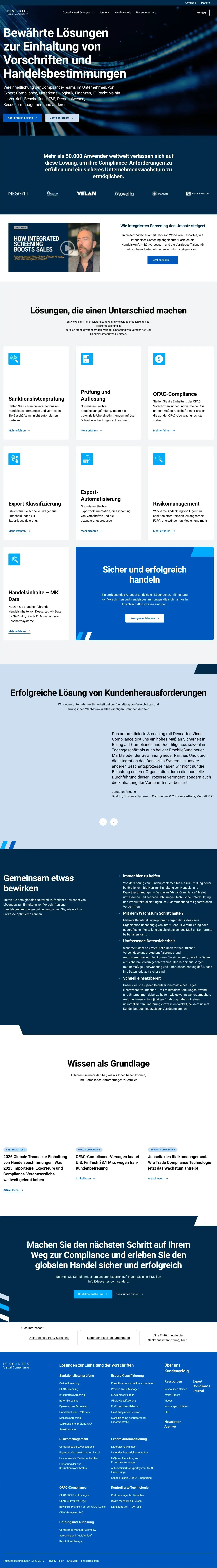 Vollständiger Screenshot von Descartes Visual Compliance