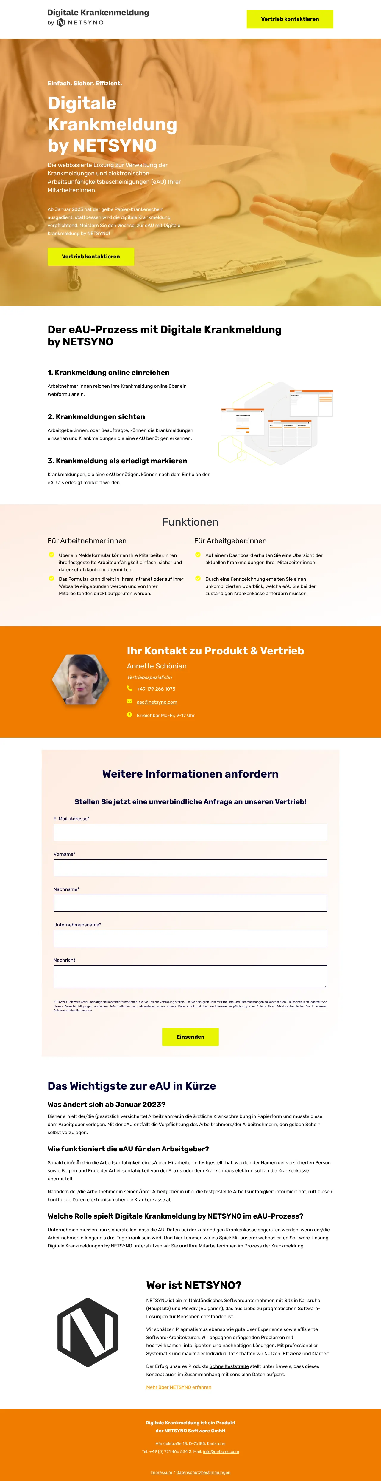 Vollständiger Screenshot von Digitale Krankmeldung by NETSYNO