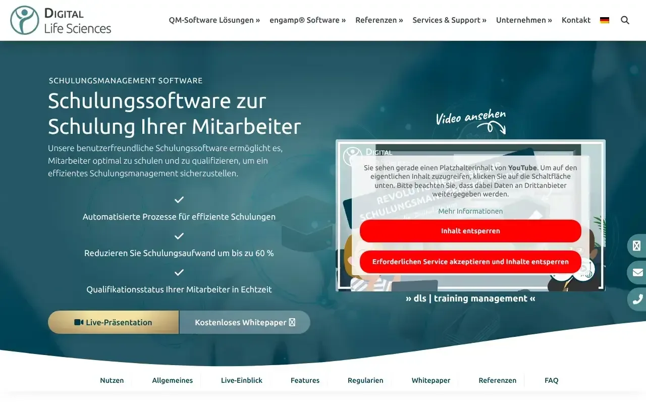 Screenshot von dls | training management