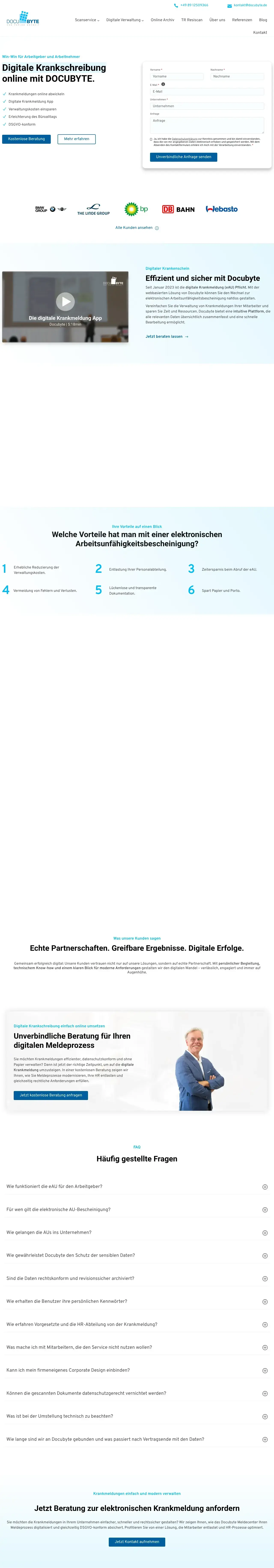 Vollständiger Screenshot von Docubyte Meldecenter