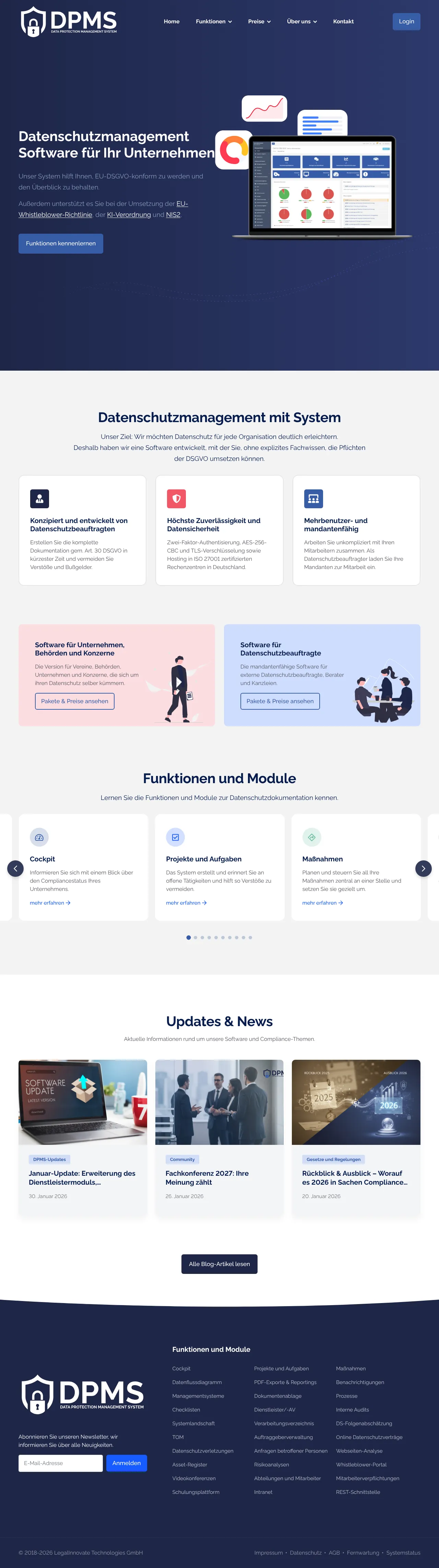 Vollständiger Screenshot von DPMS (Datenschutzmanagement Software)