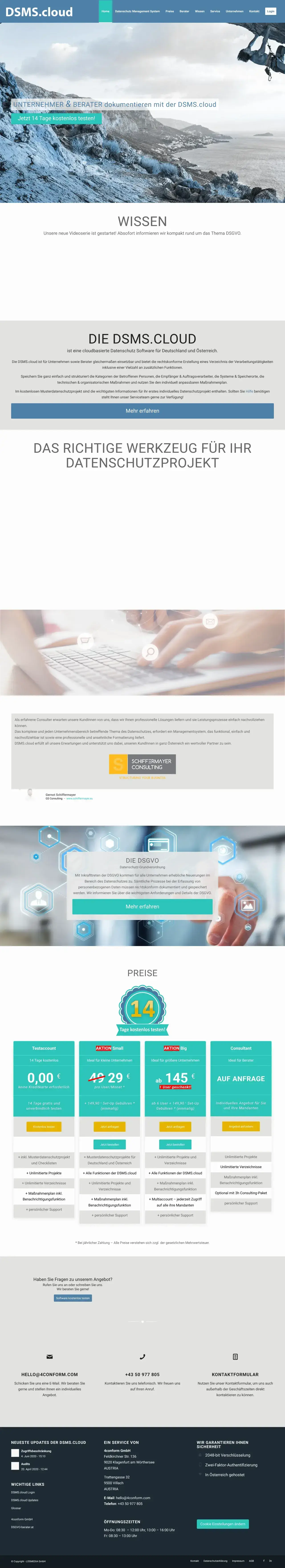 Vollständiger Screenshot von DSMS.cloud