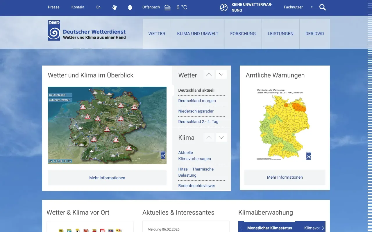 Screenshot von DWD WarnWetter-App
