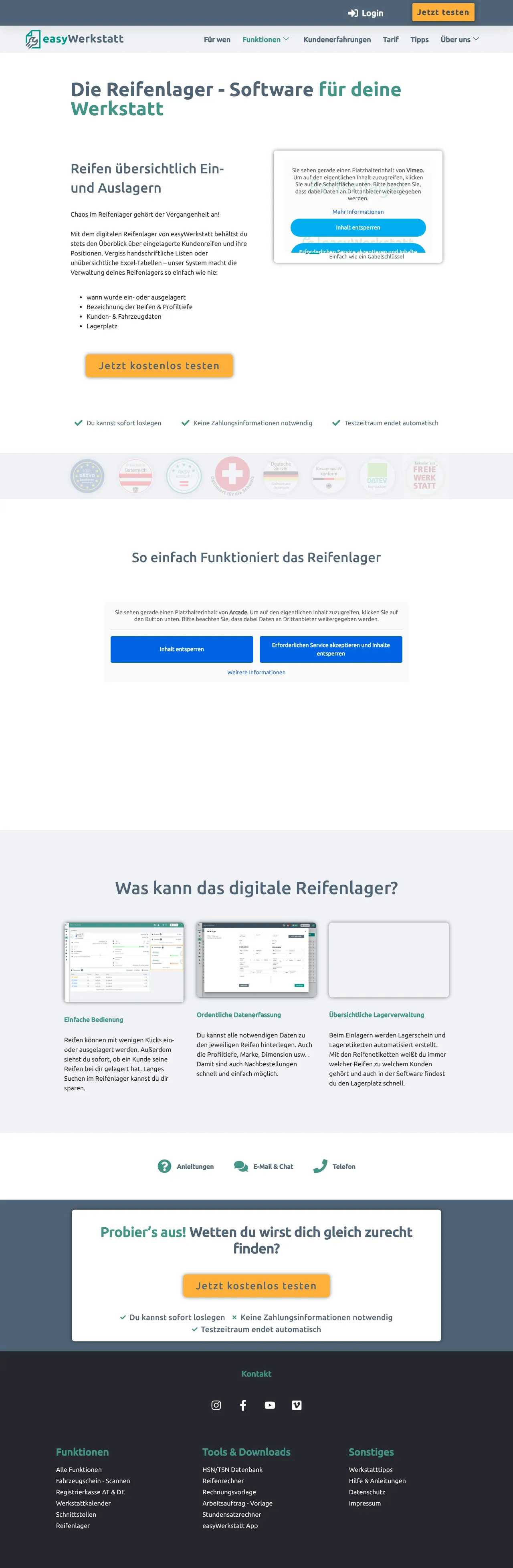 Vollständiger Screenshot von easyWerkstatt
