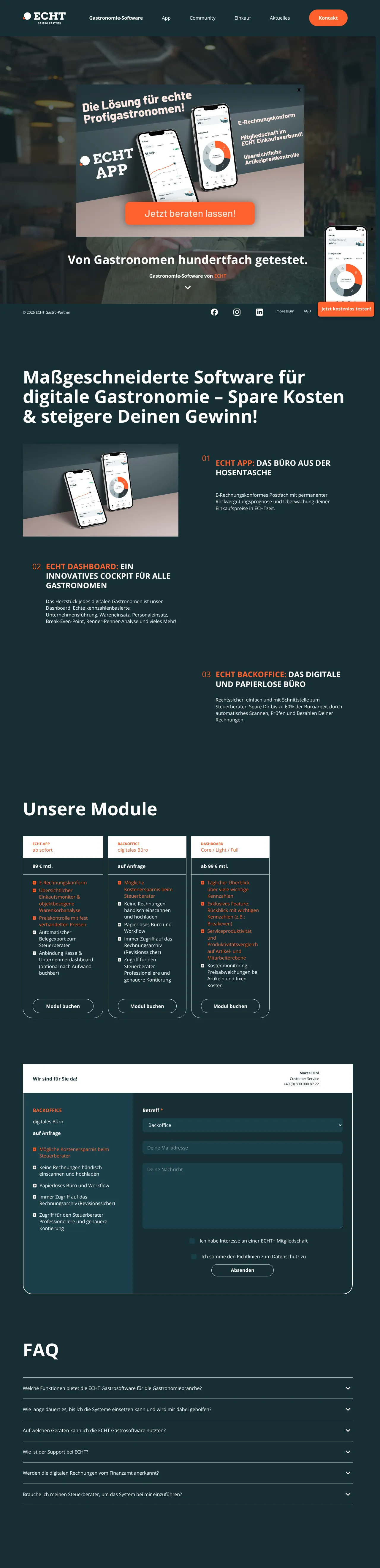 Vollständiger Screenshot von ECHT Gastro Partner