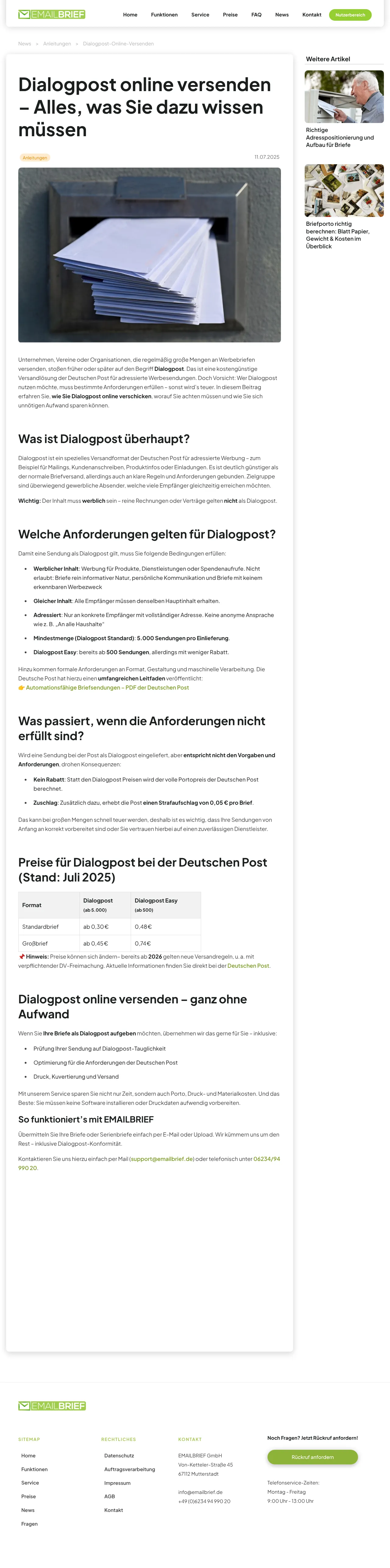 Vollständiger Screenshot von EMAILBRIEF