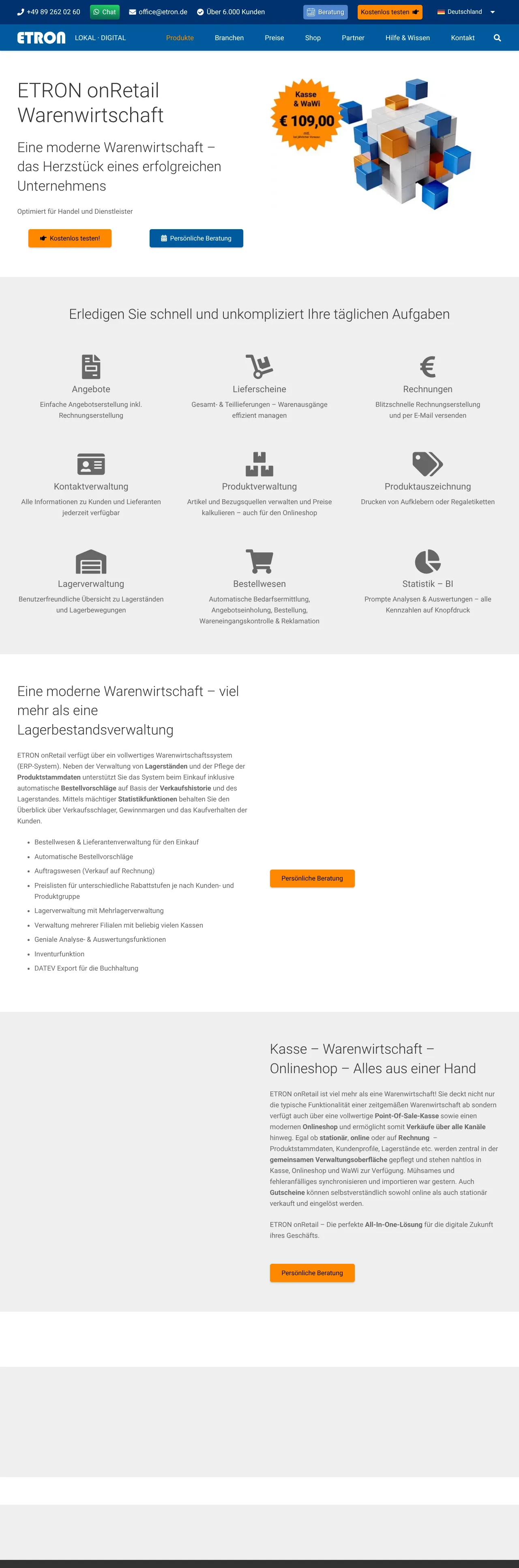 Vollständiger Screenshot von ETRON onRetail