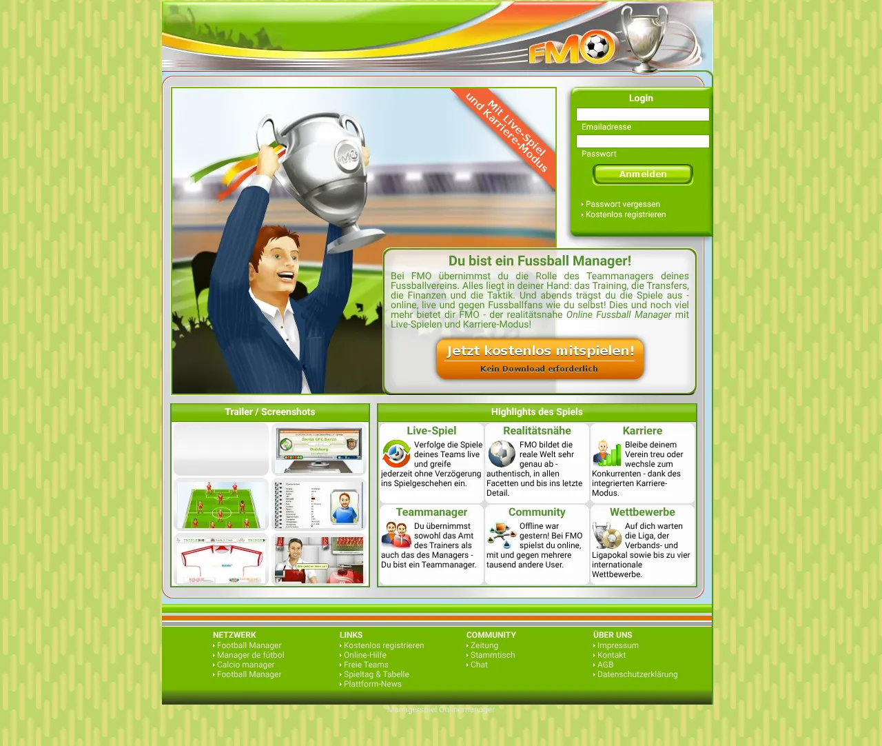 Vollständiger Screenshot von FMO - Fussballmanager Online