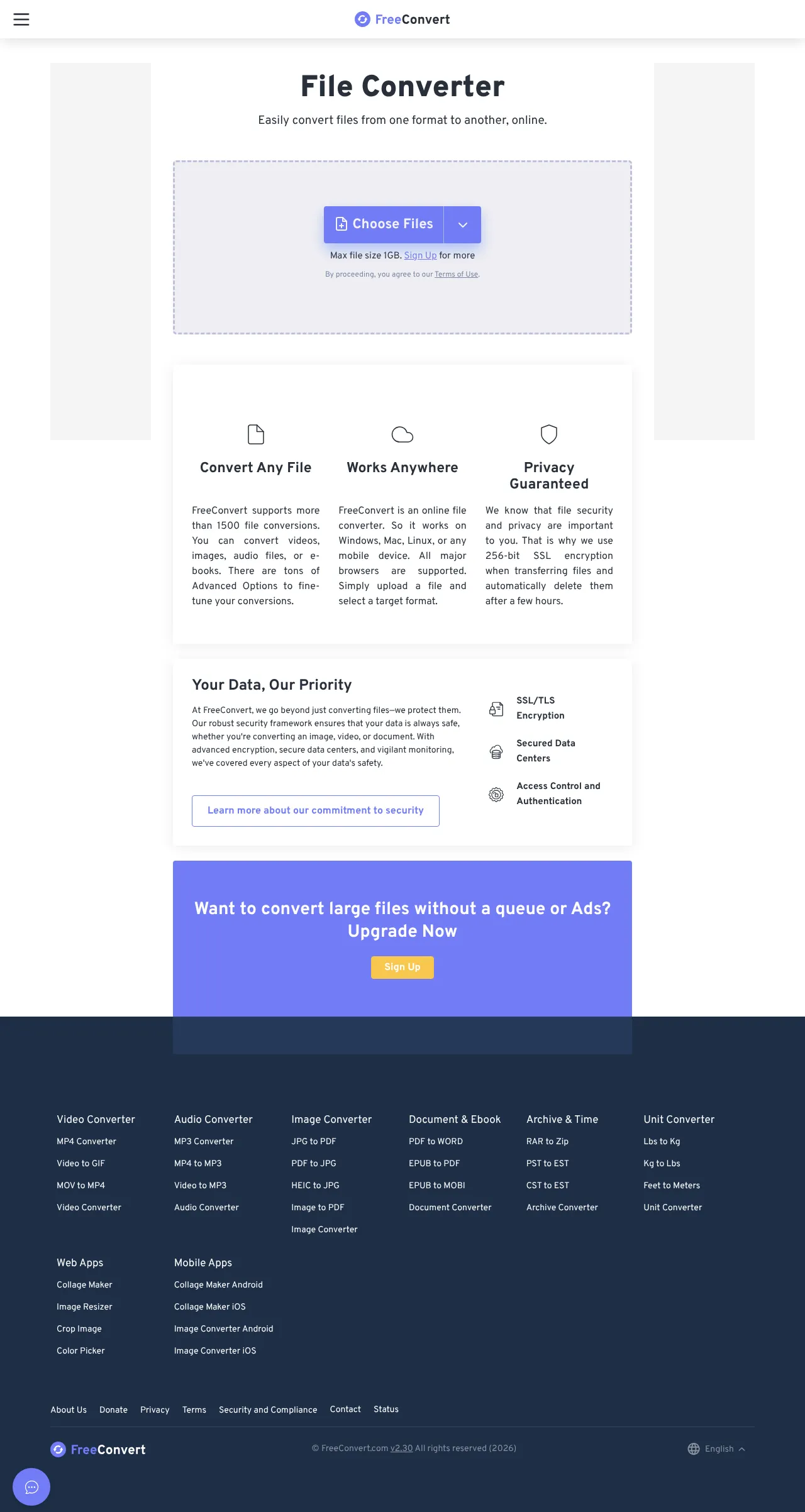 Vollständiger Screenshot von FreeConvert.com