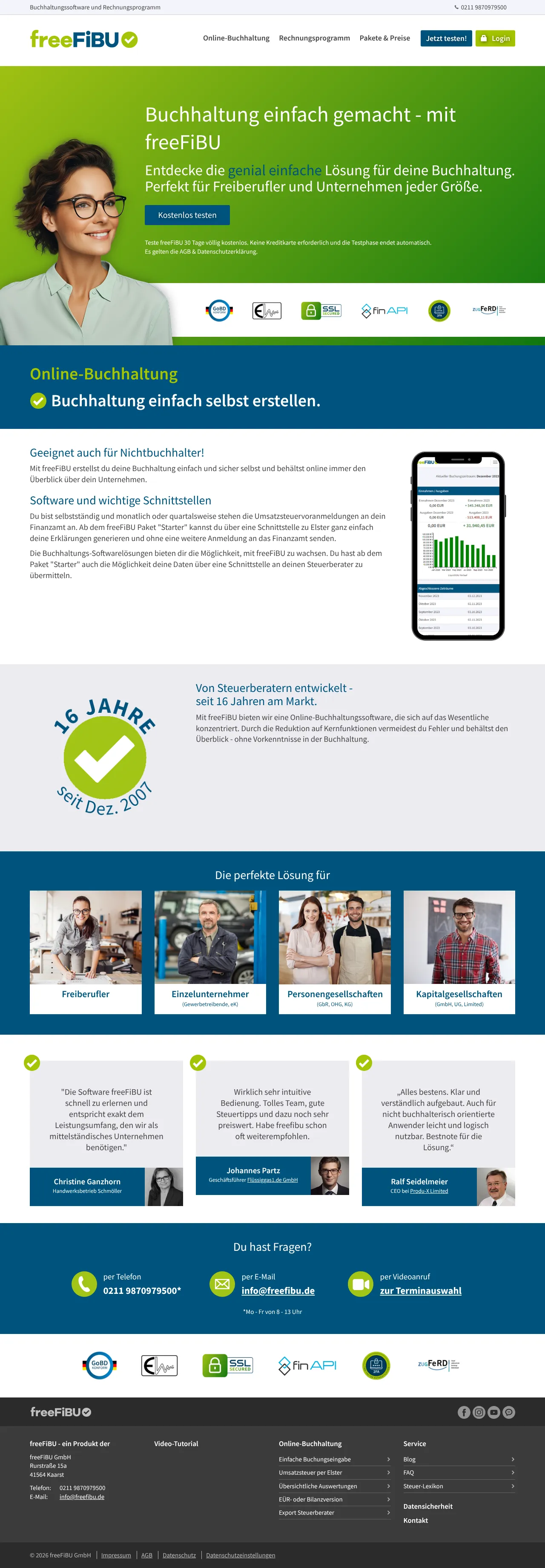 Vollständiger Screenshot von freeFIBU