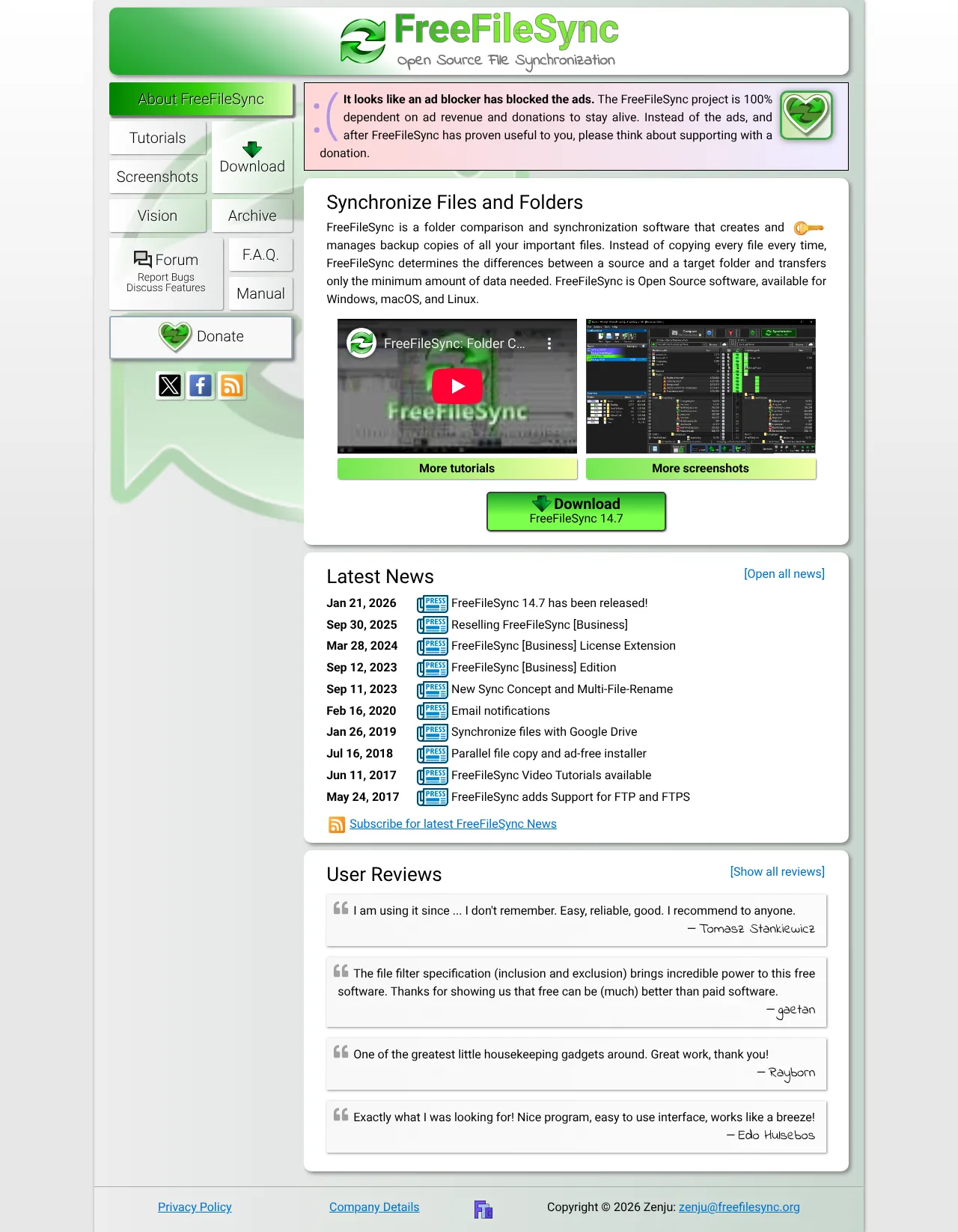 Vollständiger Screenshot von FreeFileSync