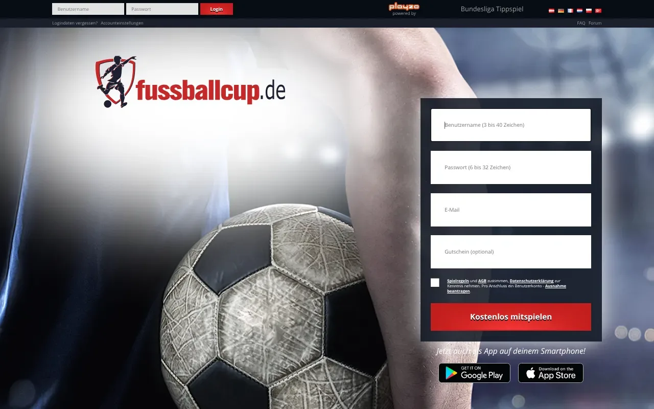 Screenshot von Fussballcup.de