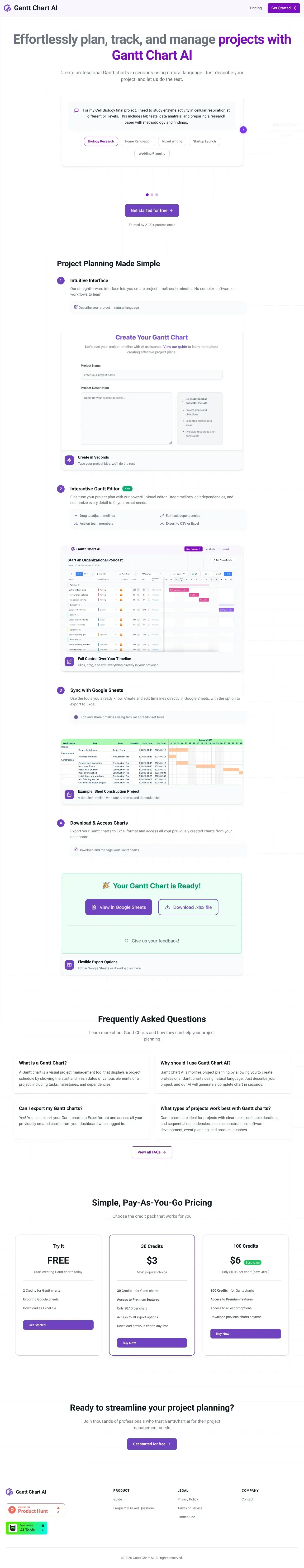 Vollständiger Screenshot von Gantt Chart AI