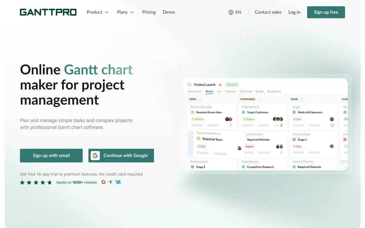 Screenshot von GanttPRO